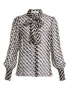 Matchesfashion.com Diane Von Furstenberg - Chain Link Print Silk Chiffon Pussy Bow Blouse - Womens - Black White