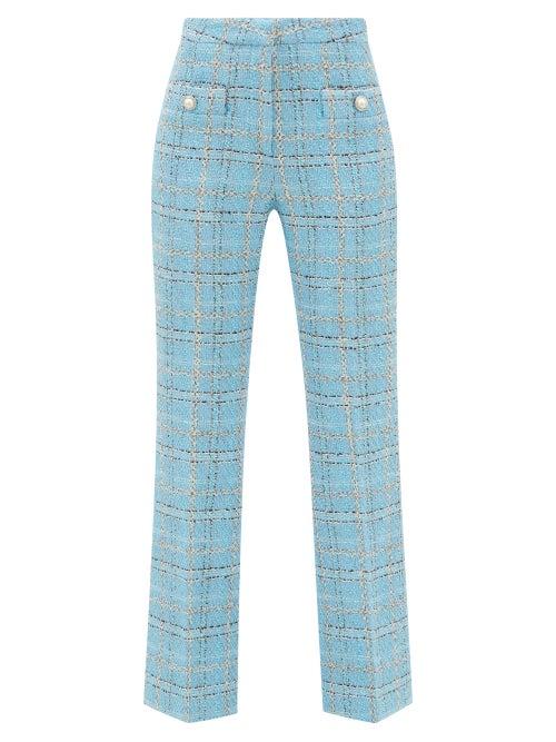 Alessandra Rich - Lam-check Tweed Trousers - Womens - Blue