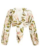 Matchesfashion.com Mara Hoffman - Gianna Floral Print Cropped Poplin Top - Womens - Cream