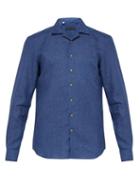 Matchesfashion.com Thom Sweeney - Cuban Collar Linen Shirt - Mens - Blue