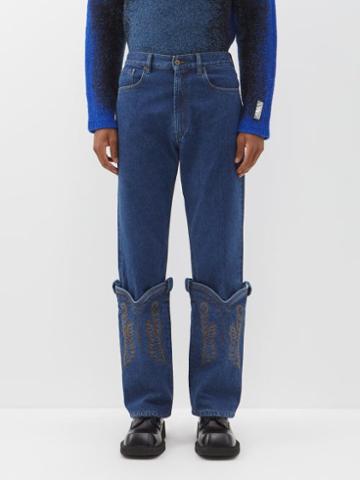 Y/project - Cowboy-cuff Straight-leg Organic Jeans - Mens - Indigo