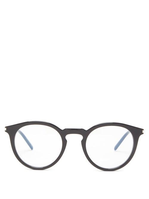 Matchesfashion.com Saint Laurent - Logo-engraved Round Acetate Glasses - Womens - Black