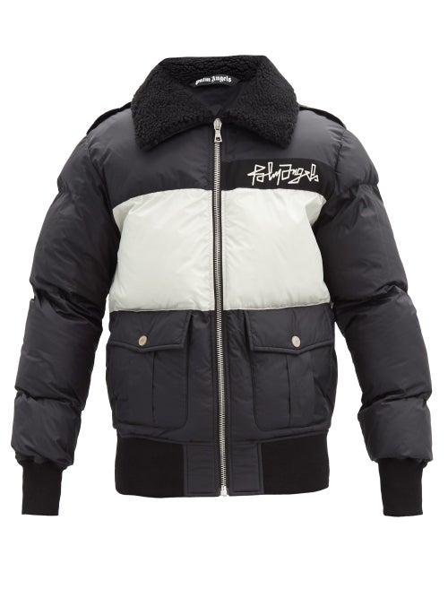 Matchesfashion.com Palm Angels - Logo-embroidered Fleece-collar Down Jacket - Mens - Black White