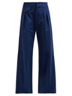 Matchesfashion.com Sea - Lennox High Rise Wide Leg Trousers - Womens - Blue