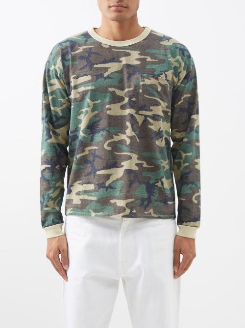 Erl - Camo-print Long-sleeve Cotton-jersey Top - Mens - Camouflage
