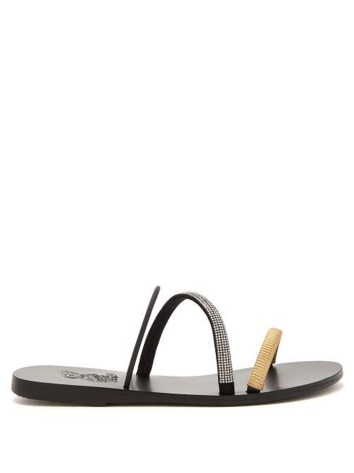 Ancient Greek Sandals - Polytimi Crystal-strap Leather Sandals - Womens - Black Multi