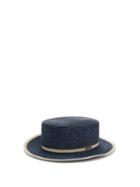 Matchesfashion.com Fendi - Striped Straw Boater Hat - Womens - Navy