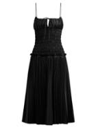 Matchesfashion.com Khaite - Delphine Smocked Bodice Cotton Midi Dress - Womens - Black