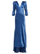 Matchesfashion.com Maria Lucia Hohan - Derya Bias Cut Silk Charmeuse Maxi Dress - Womens - Blue