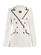 Matchesfashion.com Dolce & Gabbana - Floral Jacquard Trim Double Breasted Crepe Blazer - Womens - White