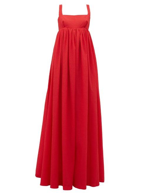 Matchesfashion.com Emilia Wickstead - Evelina Square-neck Seersucker-organza Maxi Dress - Womens - Red