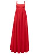 Matchesfashion.com Emilia Wickstead - Evelina Square-neck Seersucker-organza Maxi Dress - Womens - Red