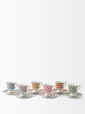 La Doublej - Set Of Six Cubi-print Porcelain Espresso Cups - Womens - Multi