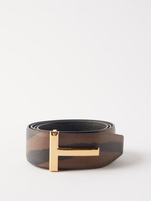 Tom Ford - T-logo Zebra-print Reversible Leather Belt - Mens - Black Brown Multi
