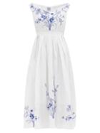 Thierry Colson - Valeria Embroidered Off-the-shoulder Linen Dress - Womens - White Blue
