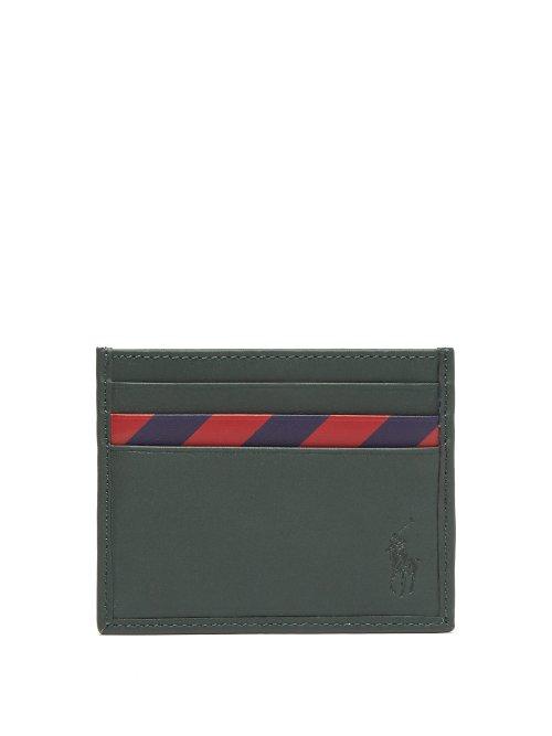 Matchesfashion.com Polo Ralph Lauren - Striped Panel Leather Cardholder - Mens - Green