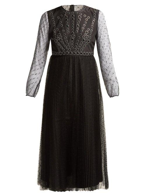 Matchesfashion.com Redvalentino - Point D'esprit Tulle Midi Dress - Womens - Black