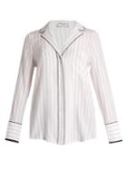 Frame Notch-lapel Pinstriped Silk Blouse
