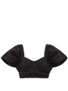 Matchesfashion.com Simone Rocha - Beaded Floral-brocade Cropped Top - Womens - Black