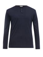 Matchesfashion.com King & Tuckfield - Grandad Long Sleeved Merino Wool Henley T Shirt - Mens - Navy