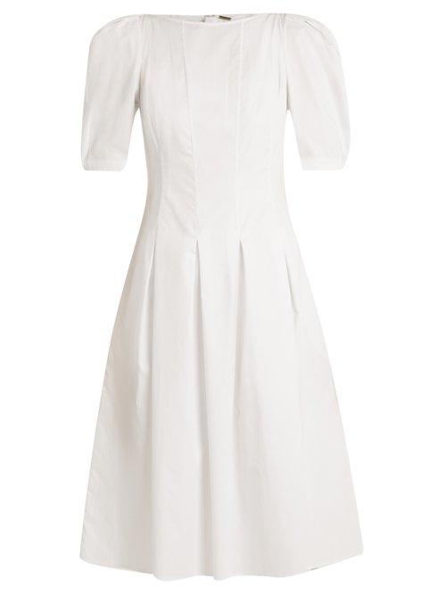 Matchesfashion.com Adam Lippes - Puff Sleeved Cotton Midi Dress - Womens - White