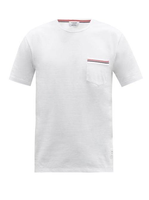 Mens Rtw Thom Browne - Tricolour-stripe Cotton-jersey T-shirt - Mens - White