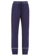 Matchesfashion.com Marni - Contrast Trim Crepe Pyjama Trousers - Womens - Navy