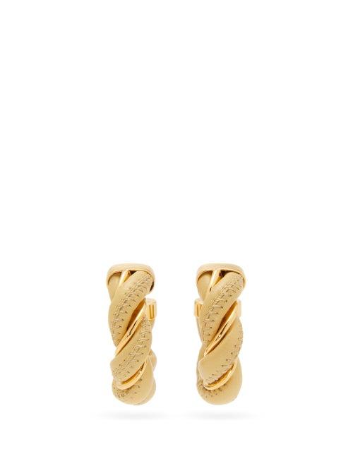 Matchesfashion.com Bottega Veneta - Twisted Leather & 18kt Gold-plated Hoop Earrings - Womens - Beige