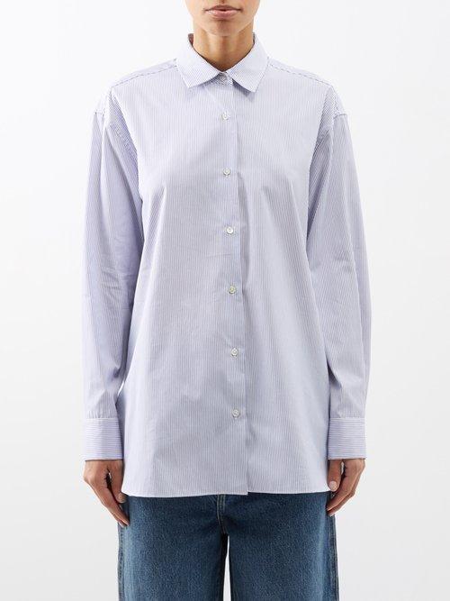 Nili Lotan - Yorke Striped Cotton Oversized Shirt - Womens - White Blue