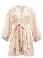 Zimmermann - Moonshine Sash-waist Floral-print Voile Mini Dress - Womens - Pink Print