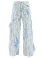 Matchesfashion.com Marques'almeida - Feather-trimmed Distressed Wide-leg Jeans - Womens - Light Denim