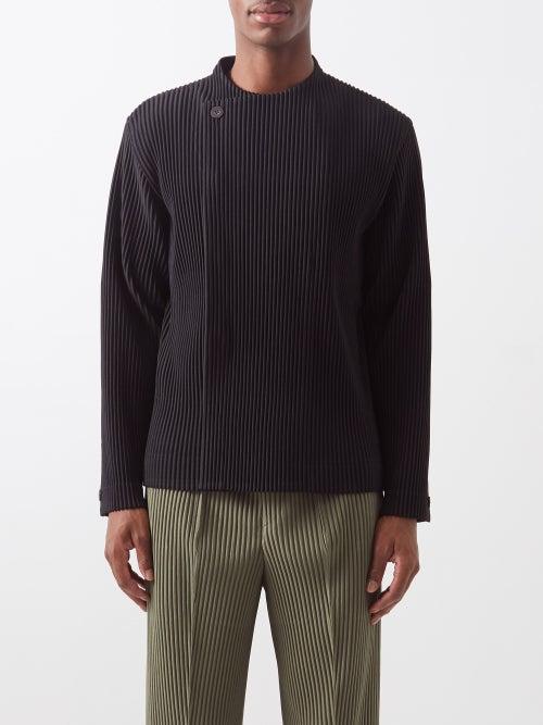 Homme Pliss Issey Miyake - Top Button Technical-pleated Knit Shirt - Mens - Black