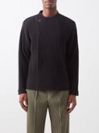 Homme Pliss Issey Miyake - Top Button Technical-pleated Knit Shirt - Mens - Black