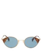 Matchesfashion.com Fendi - Ff Logo Print Cat Eye Metal Sunglasses - Womens - Blue