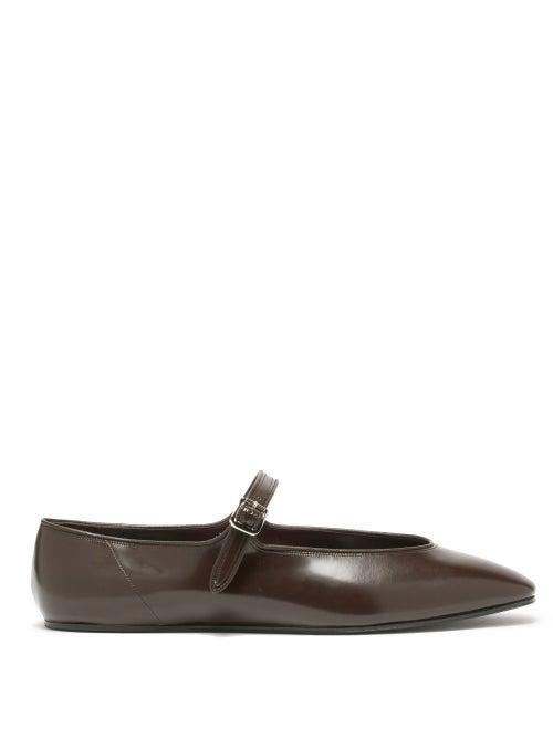 The Row - Olga Polished-leather Mary Jane Flats - Womens - Brown