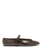 The Row - Olga Polished-leather Mary Jane Flats - Womens - Brown