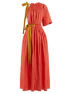 Matchesfashion.com Roksanda - Alvena Asymmetric Crinkled Cotton Maxi Dress - Womens - Coral