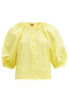 Matchesfashion.com Staud - Dill Balloon Sleeved Cotton Blend Top - Womens - Light Yellow