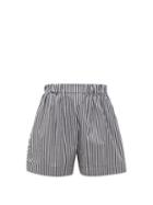 Matchesfashion.com Hillier Bartley - Logo Embroidered Striped Cotton Poplin Shorts - Womens - Black White