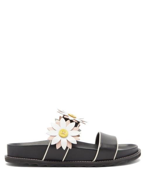 Matchesfashion.com Fabrizio Viti - Ingrid Berkley Daisy-appliqu Leather Slides - Womens - Black Nude