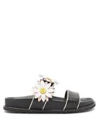Matchesfashion.com Fabrizio Viti - Ingrid Berkley Daisy-appliqu Leather Slides - Womens - Black Nude