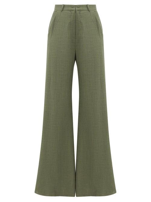 Matchesfashion.com Adriana Degreas - High-rise Linen-blend Wide-leg Trousers - Womens - Green