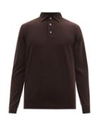 Thom Sweeney - Spread-collar Merino Long-sleeved Polo Shirt - Mens - Dark Brown