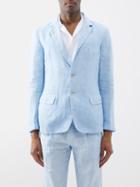 120 Lino 120% Lino - Single-breasted Linen-hopsack Suit Jacket - Mens - Light Blue