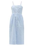 Matchesfashion.com Three Graces London - Luisa Button-down Cotton-blend Gingham Dress - Womens - Blue White