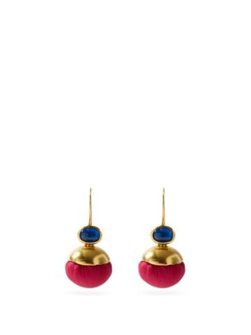 Matchesfashion.com Katerina Makriyianni - Candy Ball Silk & 18kt Gold Earrings - Womens - Pink Multi