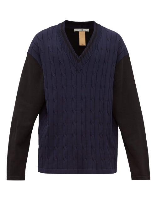 Matchesfashion.com Eytys - Exodus V Neck Cable Knit Sweater - Mens - Black Blue