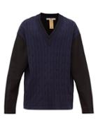 Matchesfashion.com Eytys - Exodus V Neck Cable Knit Sweater - Mens - Black Blue