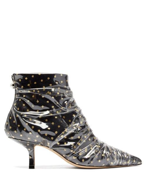 Matchesfashion.com Midnight 00 - Antoinette Polka Dot Tulle & Pvc Ankle Boots - Womens - Black Gold