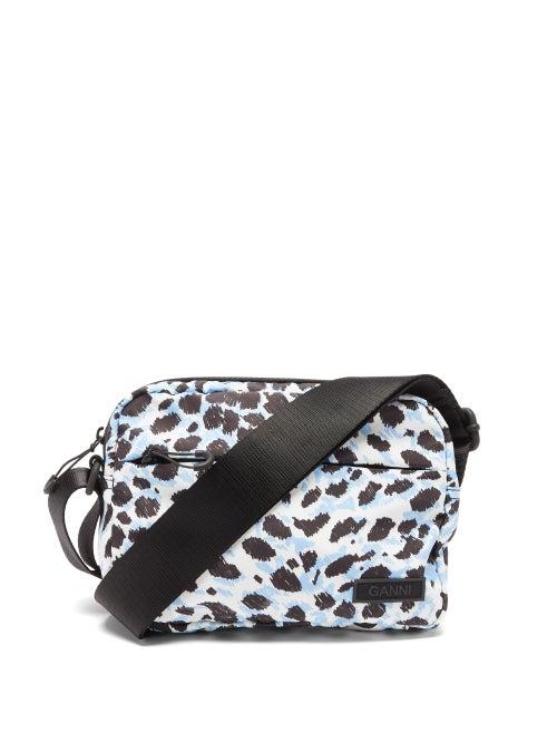 Ganni - Leopard-print Recycled-fibre Cross-body Bag - Womens - Blue Multi